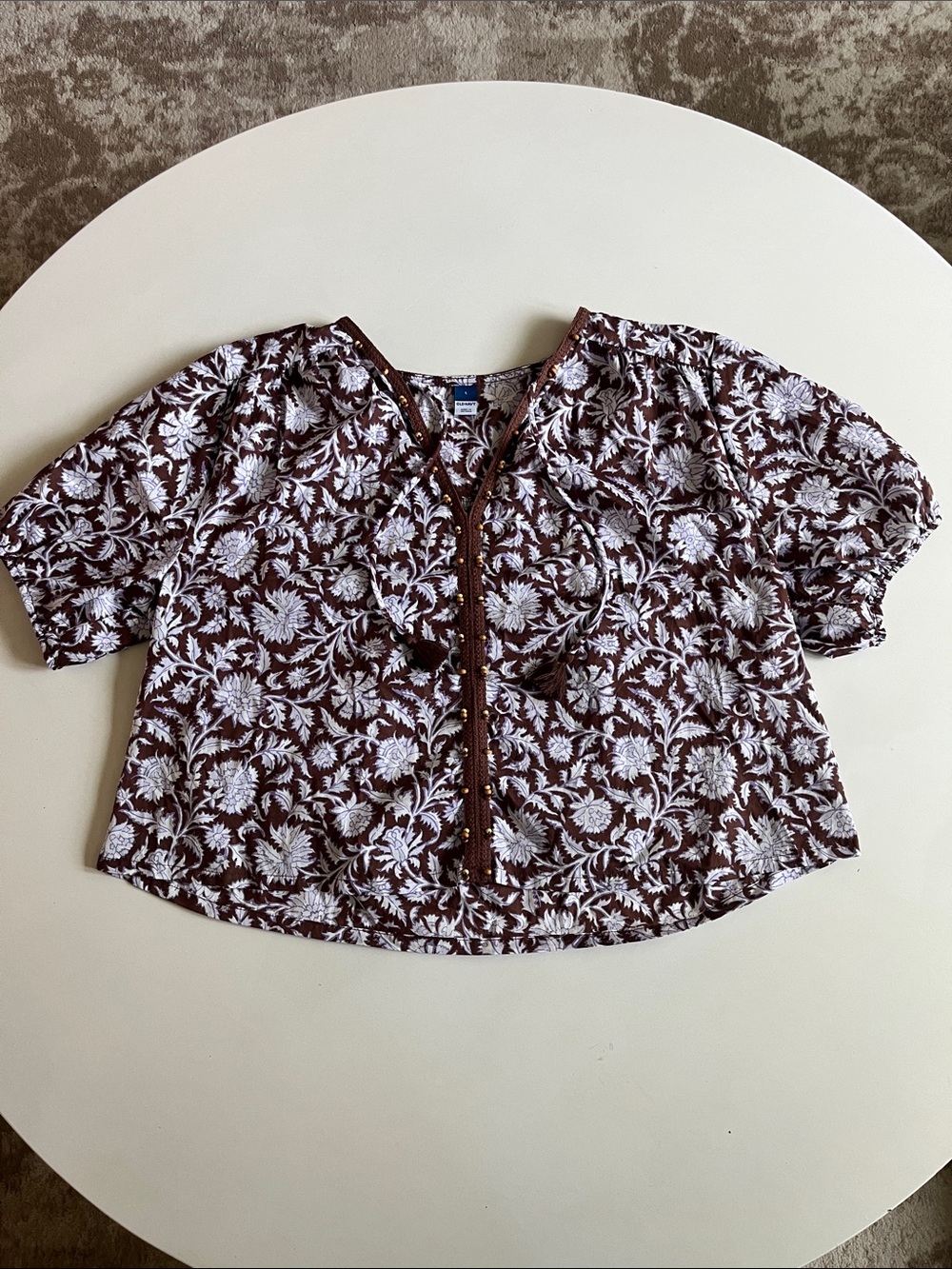 OLD NAVY Blouse, Beaded and Tassel Detailing, Size Large, 100% COTTON